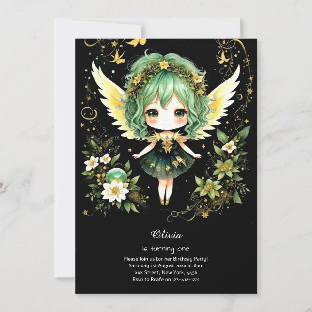 Convites Fairy First Birthday Invance (Frente)