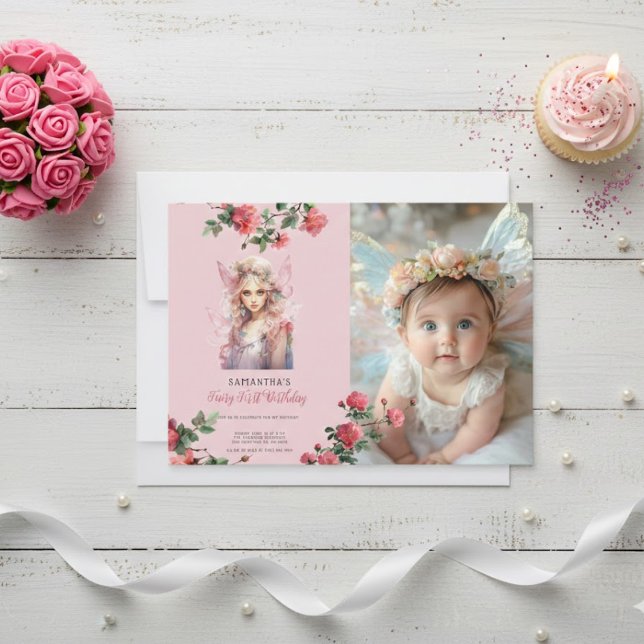 Convites Fairy First Birthday Invitation | Dusty Pink (Criador carregado)