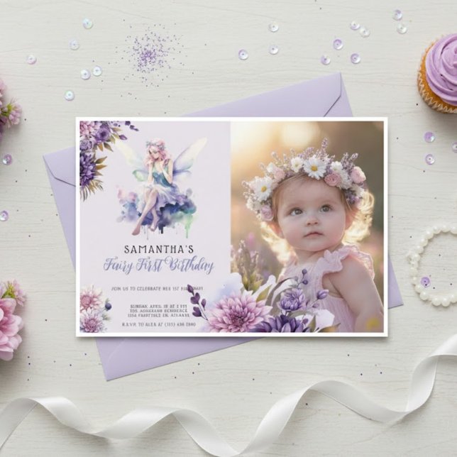 Convites Fairy First Birthday Invitation | Dusty Purple (Criador carregado)