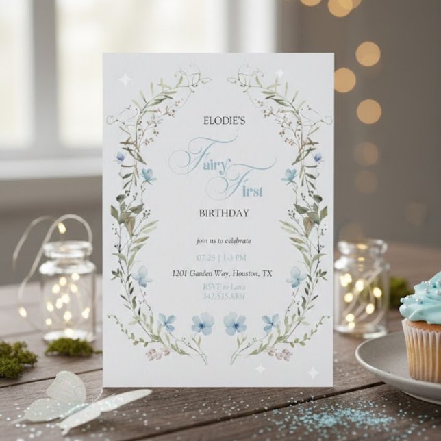 Convites Fairy First Birthday Invitation | Elegant Blue  (Criador carregado)