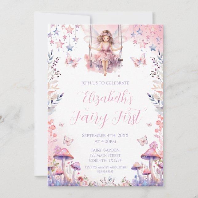 Convites Fairy First birthday Party Invitation (Frente)