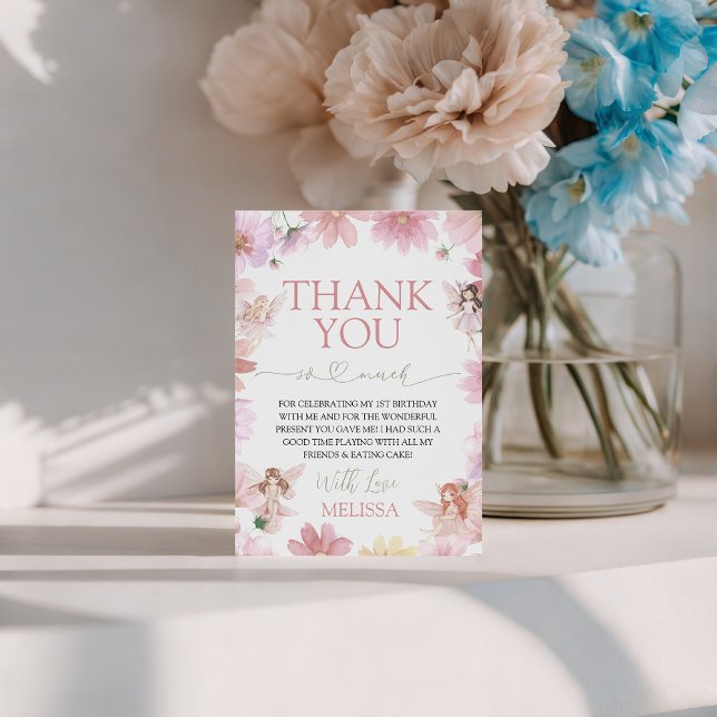 Convites Fairy First Birthday Thank You Card (Criador carregado)