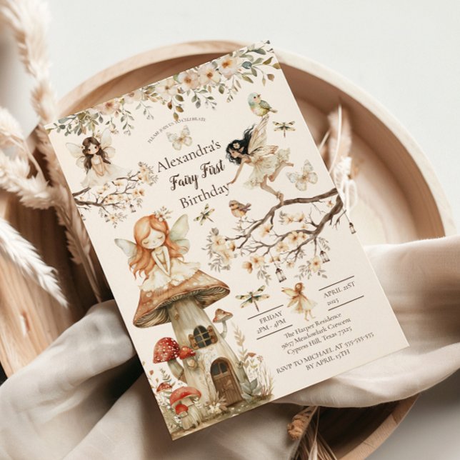 Convites Fairy First Birthday Woodland Floral (Criador carregado)