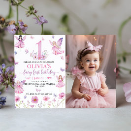 Convites Fairy First Floral Garden Butterfly Birthday Photo
