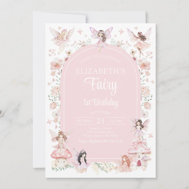 Convites Fairy First Whimsical Floral 1st Birthday (Frente)
