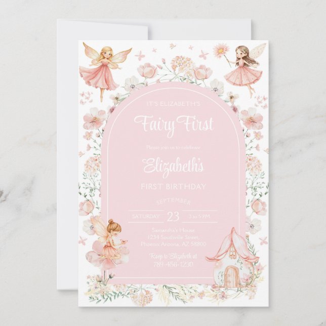 Convites Fairy First Whimsical Floral 1st Birthday  (Frente)