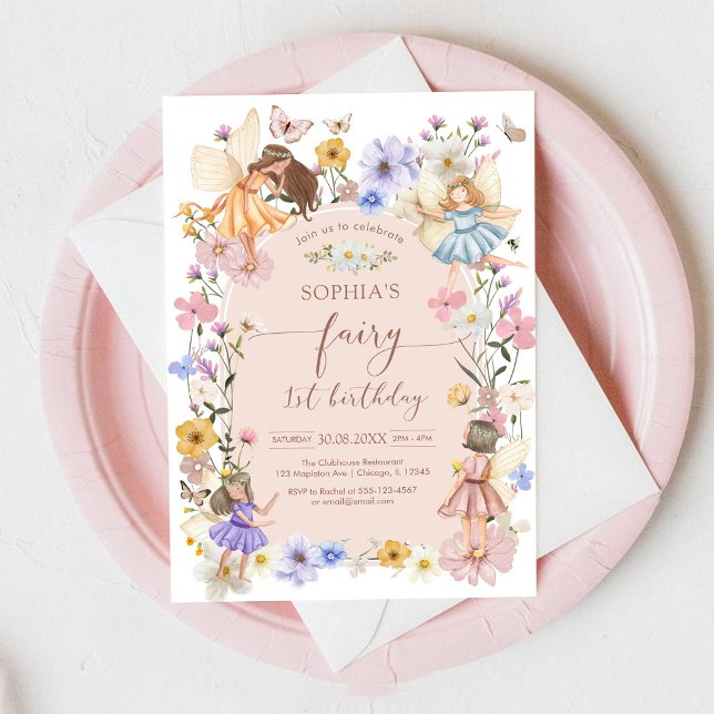 Convites Fairy First Wildflower 1st Birthday Invitation (Criador carregado)