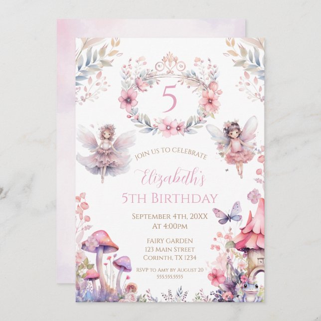 Convites Fairy Garden Birthday Party Invitation (Frente/Verso)