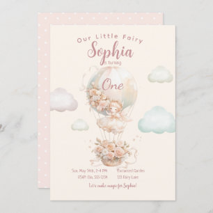 Convites Fairy Girl Hot Air Balloon Primeiro Aniversário