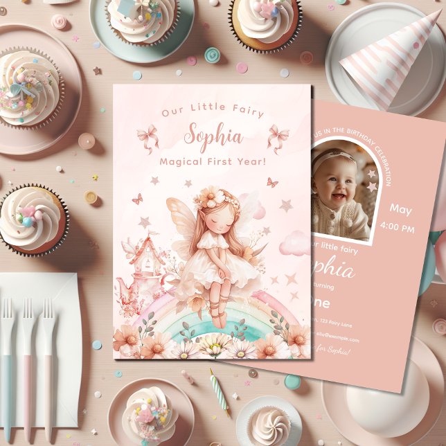 Convites Fairy Girl Magical Teapot Rainbow Foto Birthday (Criador carregado)