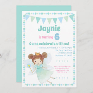 Convites Fairy Invitation Brunette Festa de aniversario de 