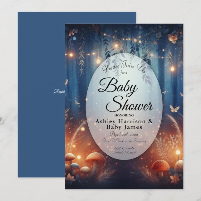 Convites Fairy Lights in a Moonlit Forest Baby Shower (Frente/Verso)