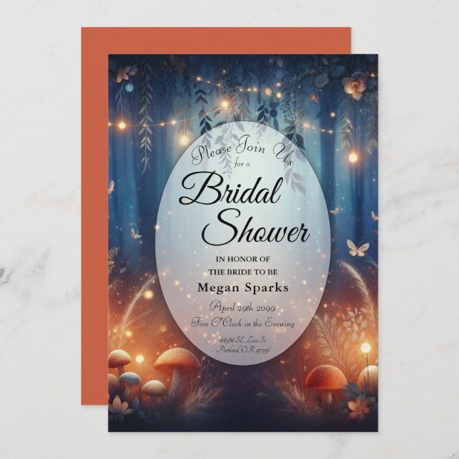 Convites Fairy Lights in a Moonlit Forest Bridal Shower (Frente/Verso)
