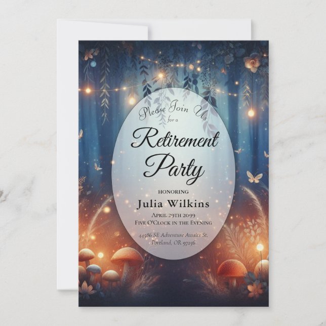 Convites Fairy Lights in a Moonlit Forest Retirement Party (Frente)