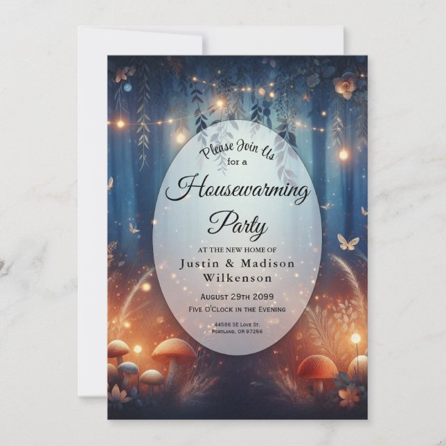 Convites Fairy Lights in Moonlit Forest Housewarming Party (Frente)