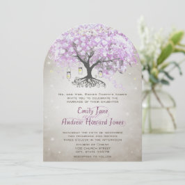 Convites Fairy Lights Mason Jar Lavanda Casamento de árvore