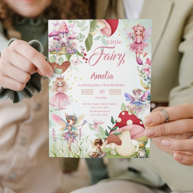 Convites Fairy Mushroom Fairytale Magia Birthday Pink (fairy garden 1st birthday invitations girl fairies magical baby for her enchanted forest party)