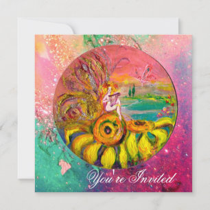 Convites FAIRY OF SFLOWERS amarelo verde-rosa brilho