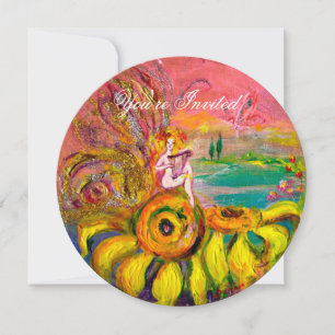 Convites FAIRY OF SUNFLOWER yellow fuchsia sparkle