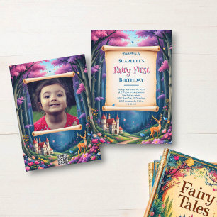 Convites Fairy Primeiro Aniversário Caprichoso Castelo Flor