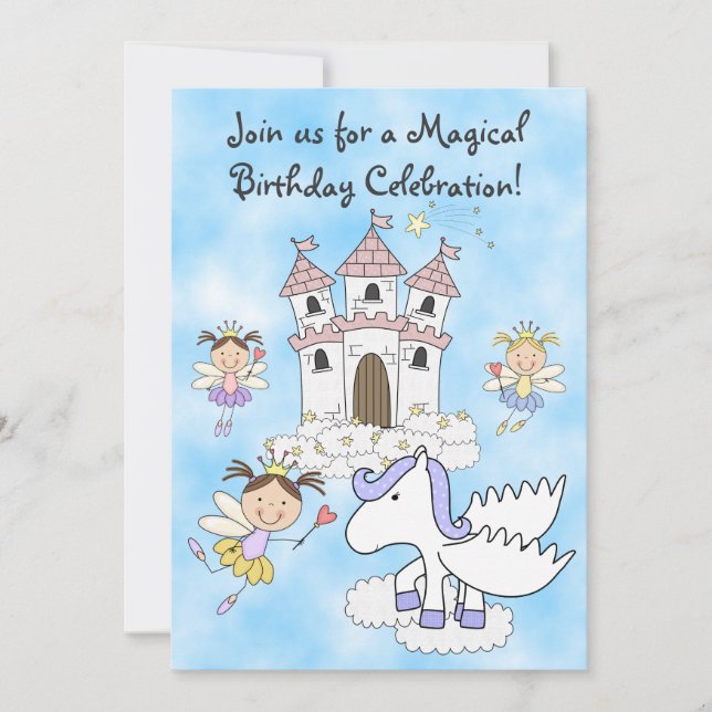 Convites Fairy Princess, Castle e Pegasus Birthday Invite (Frente)