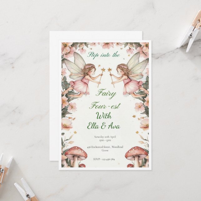 Convites Fairy Quarest Birthday Invitation - Twin Editável (Frente/Verso In Situ)