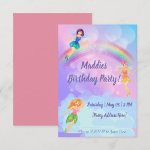 Convites Fairy Rainbow Birthday Invances