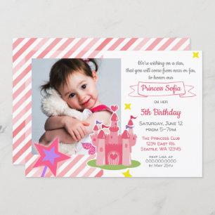 Convites Fairy Tale Castle Pink Princess Photo Birthday