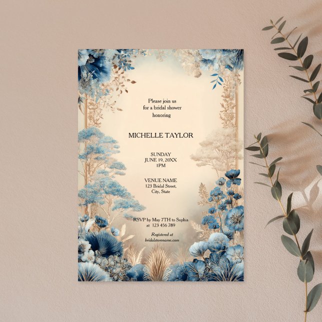 Convites Fairy Tale Enchanted Forest Lotus Floral Bridal (blue enchanted forest bridal shower invitation)