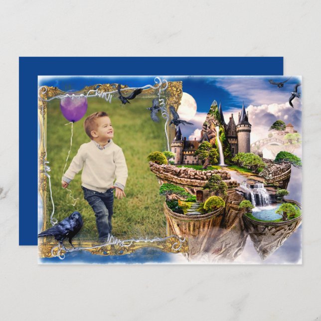 Convites Fairy Tale Knights Castle Photo Birthday (Frente/Verso)