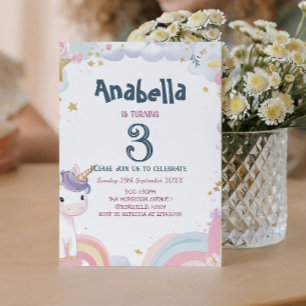 Convites Fairy Tales unicorn Aniversário de criança