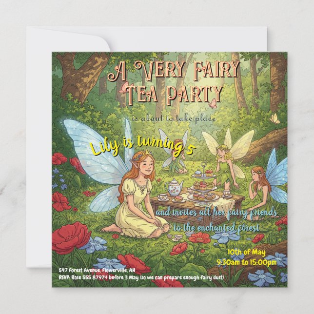 Convites Fairy Tea Party (Frente)