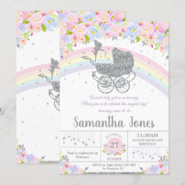 Convites Fairy Vintage Pram Floral Chá de fraldas