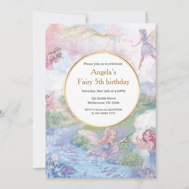 Convites Fairy Wonderland Birthday Girls (Frente)