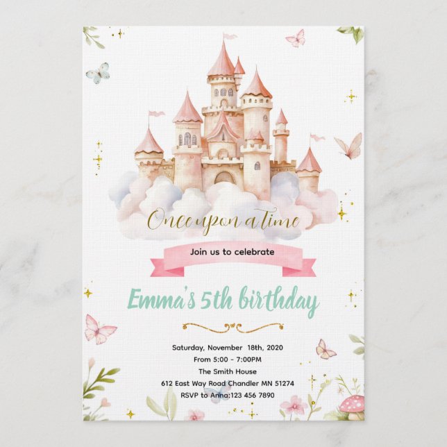 Convites Fairytale Castle princess Birthday Invitation (Frente)
