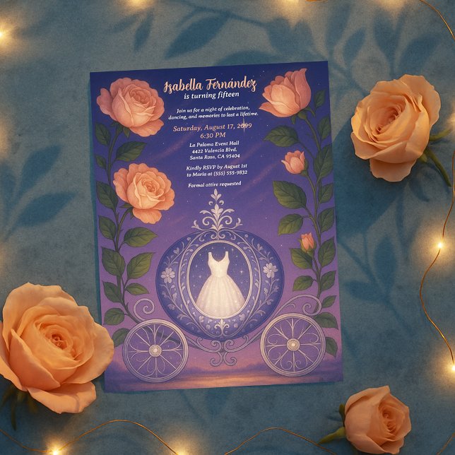 Convites Fairytale de Carruagem da adolescente Quinceañera (Criador carregado)