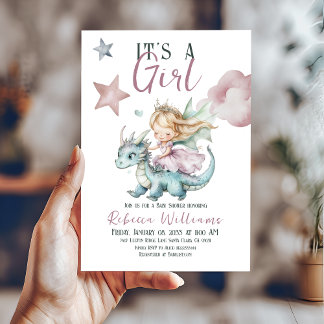 Convites Fairytale Dreamy Dragon Pink Princess Chá de frald