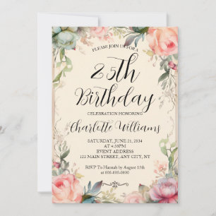 Convites Fairytale Floral 25 Birthday