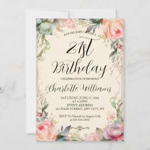 Convites Fairytale Floral aniversário de 21 anos
