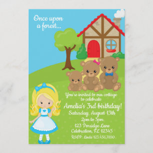 Convites Fairytale Goldilocks e Bears Girls Aniversário