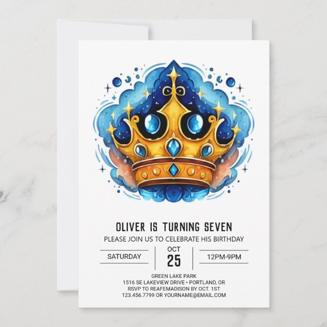 Convites Fairytale Personalizado Príncipe Coroa Aniversário (Frente)