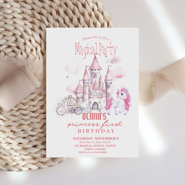 Convites Fairytale Pink Castle unicorn Princesa Birthday (Criador carregado)