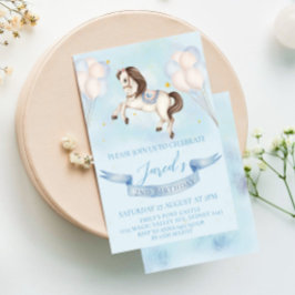 Convites Fairytale Pony Stars Blue Balloons Festa de aniver