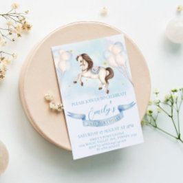 Convites Fairytale Pony Stars Blue Balloons Festa de aniver