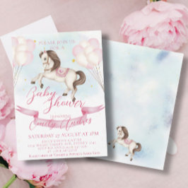 Convites Fairytale Pony Stars Chá de fraldas de Balões Rosa
