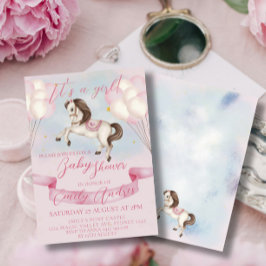 Convites Fairytale Pony Stars Chá de fraldas de Balões Rosa