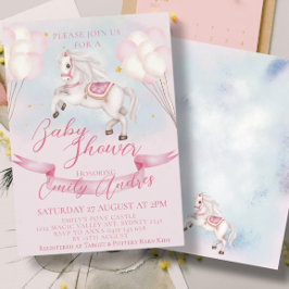 Convites Fairytale Pony Stars Chá de fraldas de Balões Rosa
