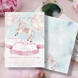 Convites Fairytale Pony Stars Chá de fraldas de Balões Rosa
