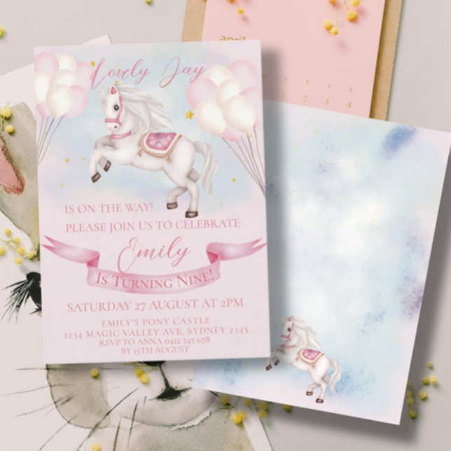 Convites Fairytale Pony Stars Festa de aniversário de Balõe (Criador carregado)