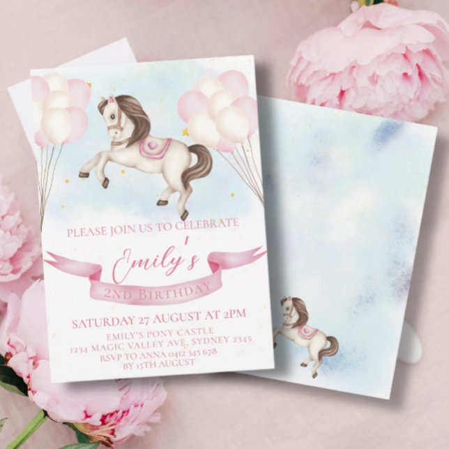 Convites Fairytale Pony Stars Pinky Balloons Festa de anive (Criador carregado)